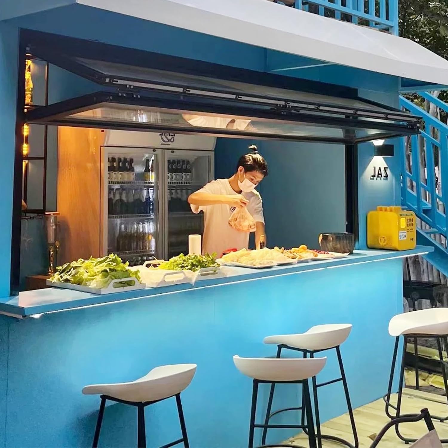 Aluminum Folding Window with Safety Lock, Drop Down Serving Windows, Custom Folding Sliding Concession Window, 5mm Tempered Glass for Outdoor Kitchen, Bar(WxH 48x48in/121.9x121.9cm)