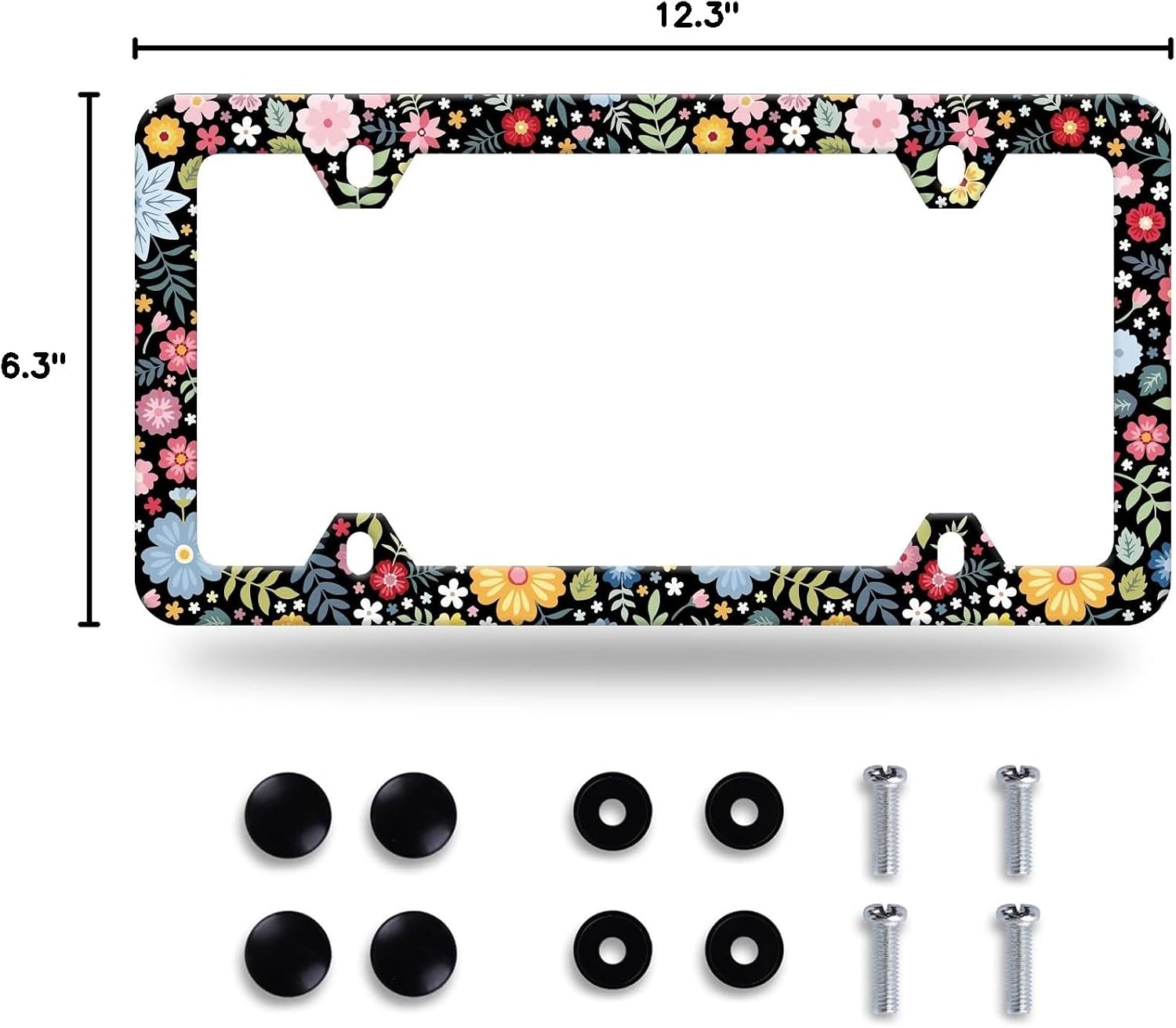 Colorful Bright Watercolor Flowers Floral Cute License Plate Frame 1 Pack Stainless Steel License Plate Frame Accessory Car Plate Frame Decor 12.3" x 6.3"for US Vehicle Standard Size