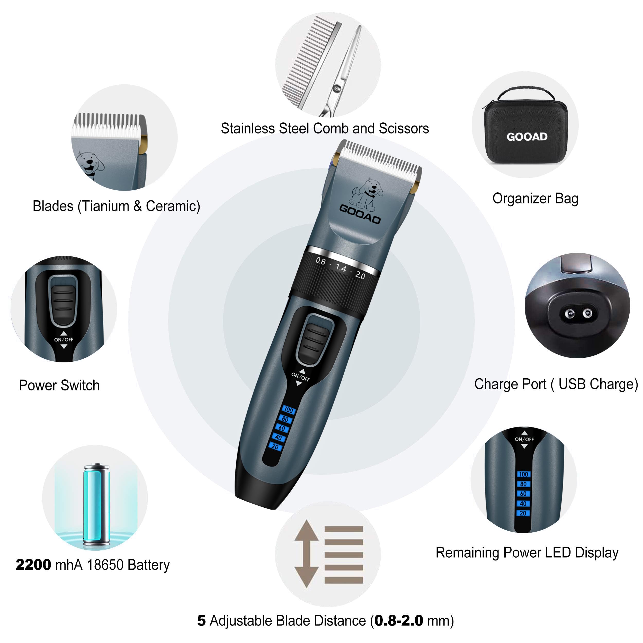 Gooad Dog Clippers Grooming Kit and Paw Trimmer,Cordless,Low Noise, Electric Quiet,Rechargeable, Dog Trimmer Grooming - Image 3