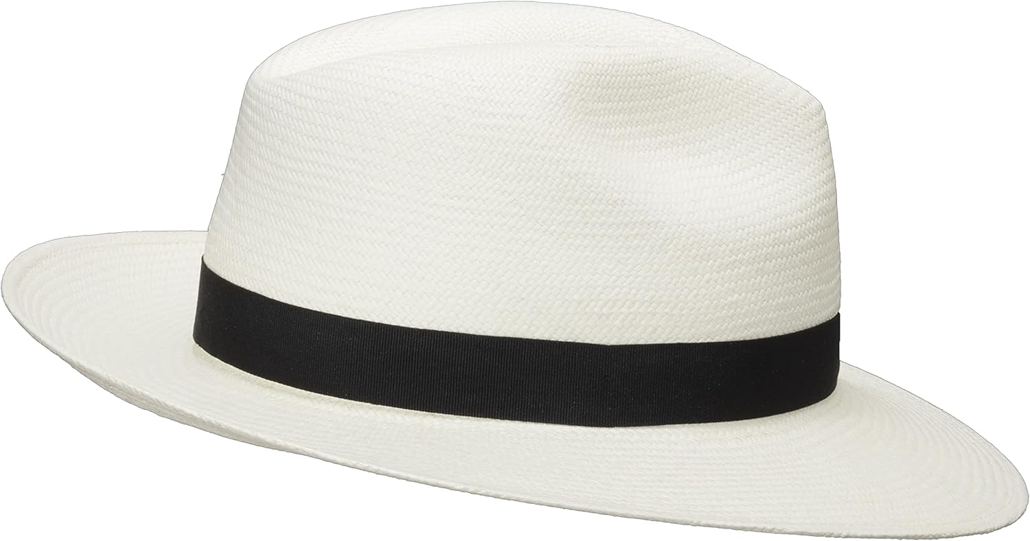 Vista 4 de Ultrafino Classic Fedora Paja Panamá Sombrero Tejido a Mano en Ecuador Marfil