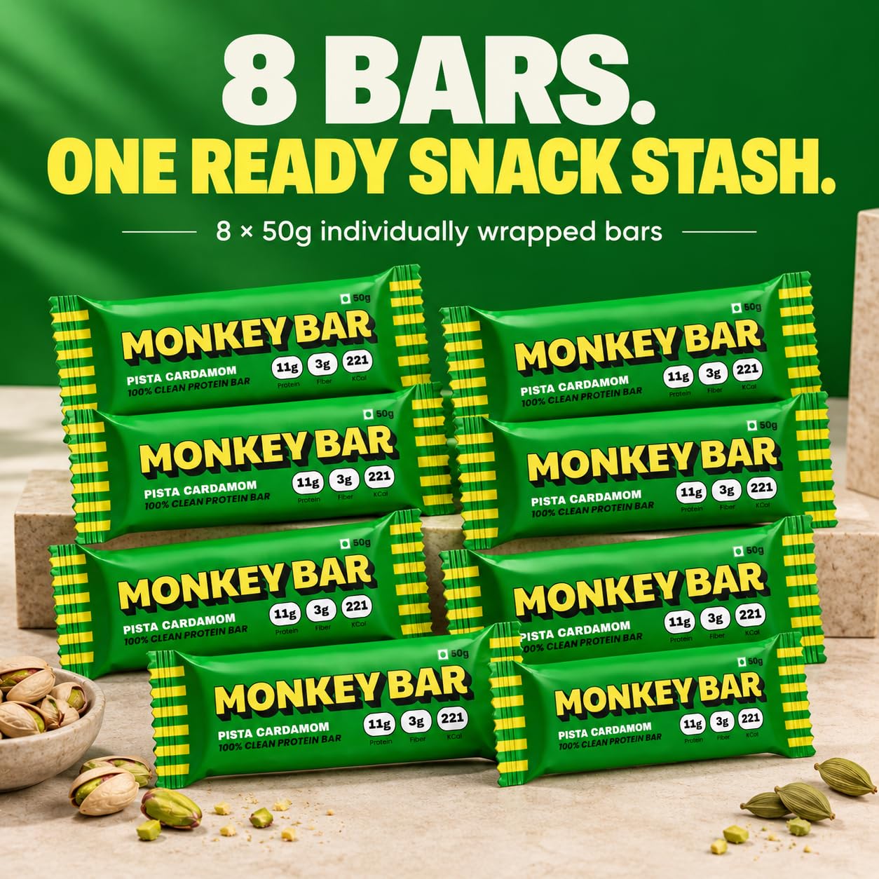 MONKEY BAR Pista Cardamom Protein Bar, 8 x 50g, 11g Protein, No Added Sugar — Amazon image 9