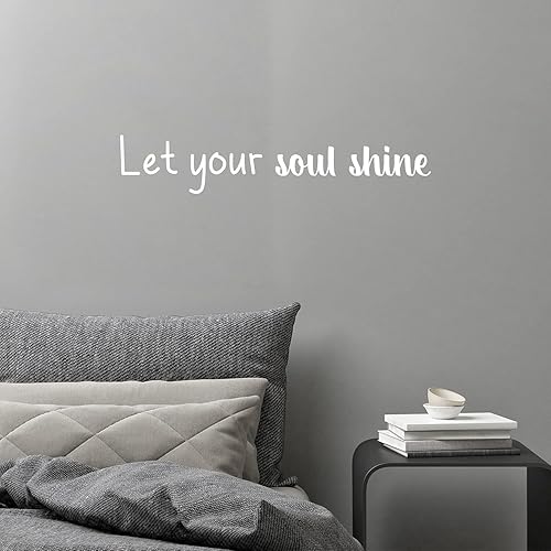 Calcomanía de vinilo para pared, deja brillar tu alma, 5 x 26.5 pulgadas, bonita calcomanía inspiradora con cita positiva para el hogar, dormitorio,