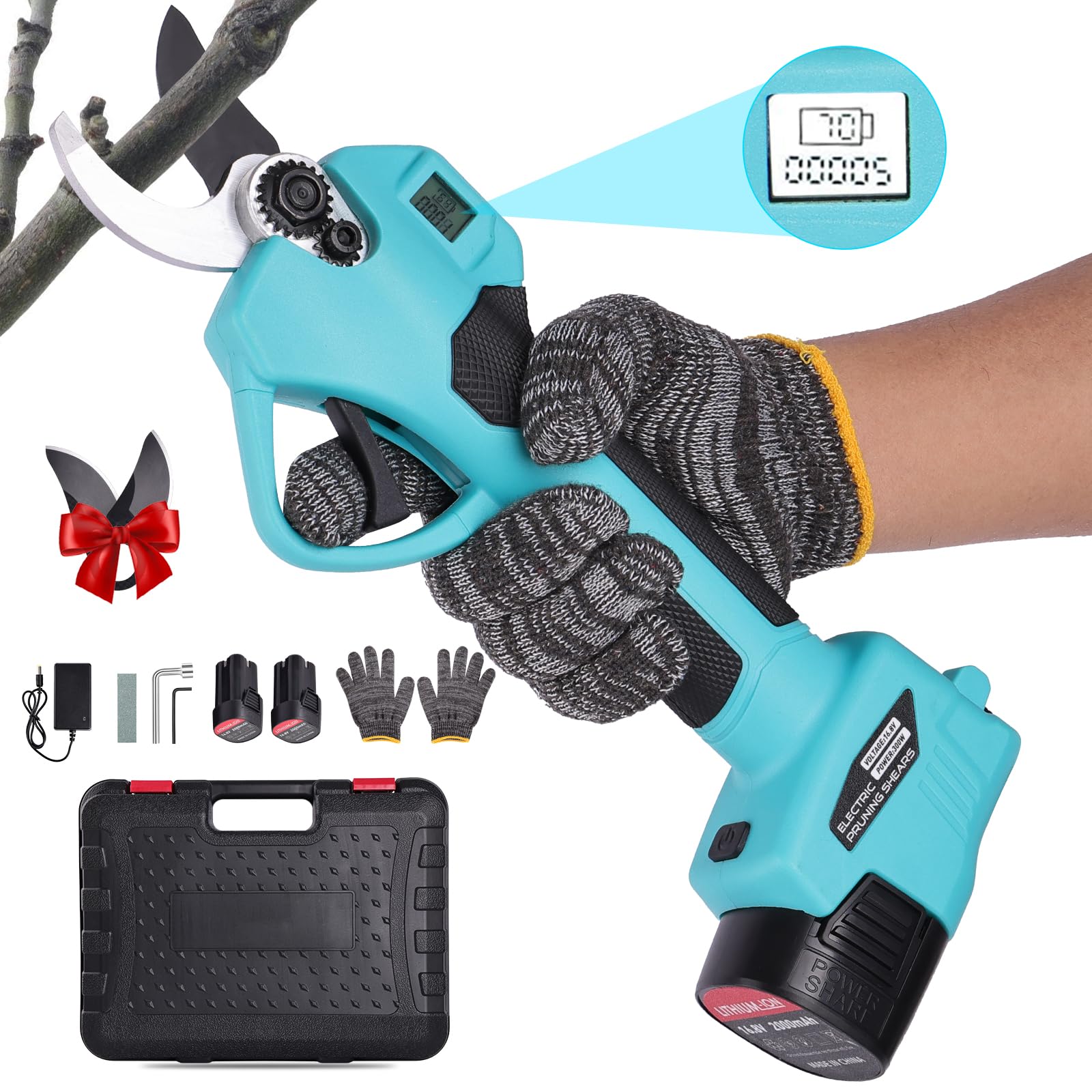 Sécateur Électrique Sans Fil: 35mm Sécateur électrique Portable avec 2 batteries 21 V/2000 mAh, Sécateur à Batterie Portable avec Lame SK7, Secateur electrique sans fil pour Vigne, Olivier, Haies