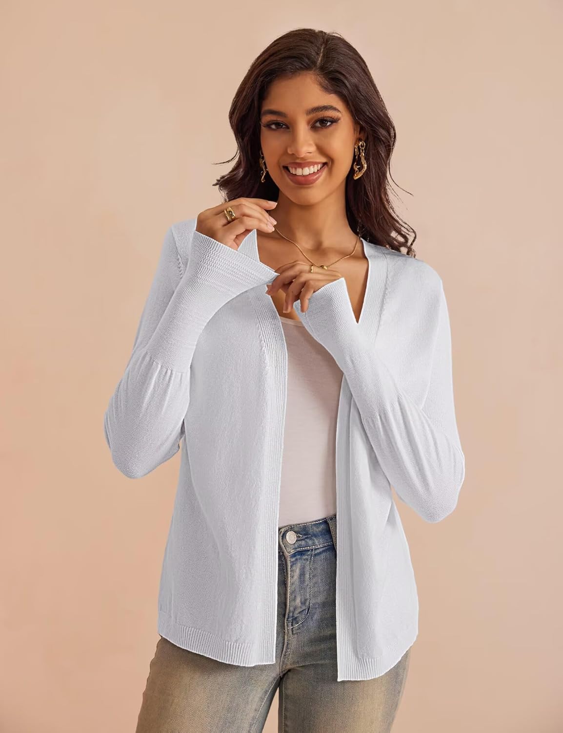 FOLUNSI Women‘s Caridgan Sweaters Casual Draped Open Front Cropped Caridgans Long Sleeve Lightweight Knit Sweater S-XL - Image 3