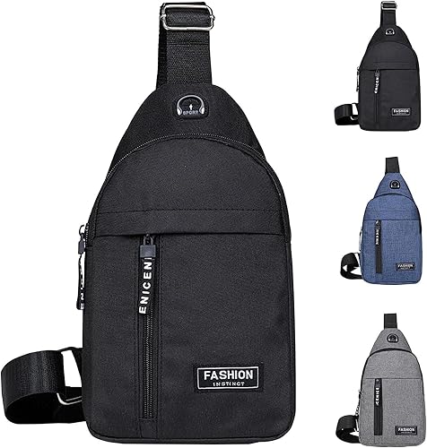 Bolso bandolera para viajes - Bolsa multiusos con agujero para auriculares - Bolso casual para el pecho para hombres y mujeres - Bolso bandolera