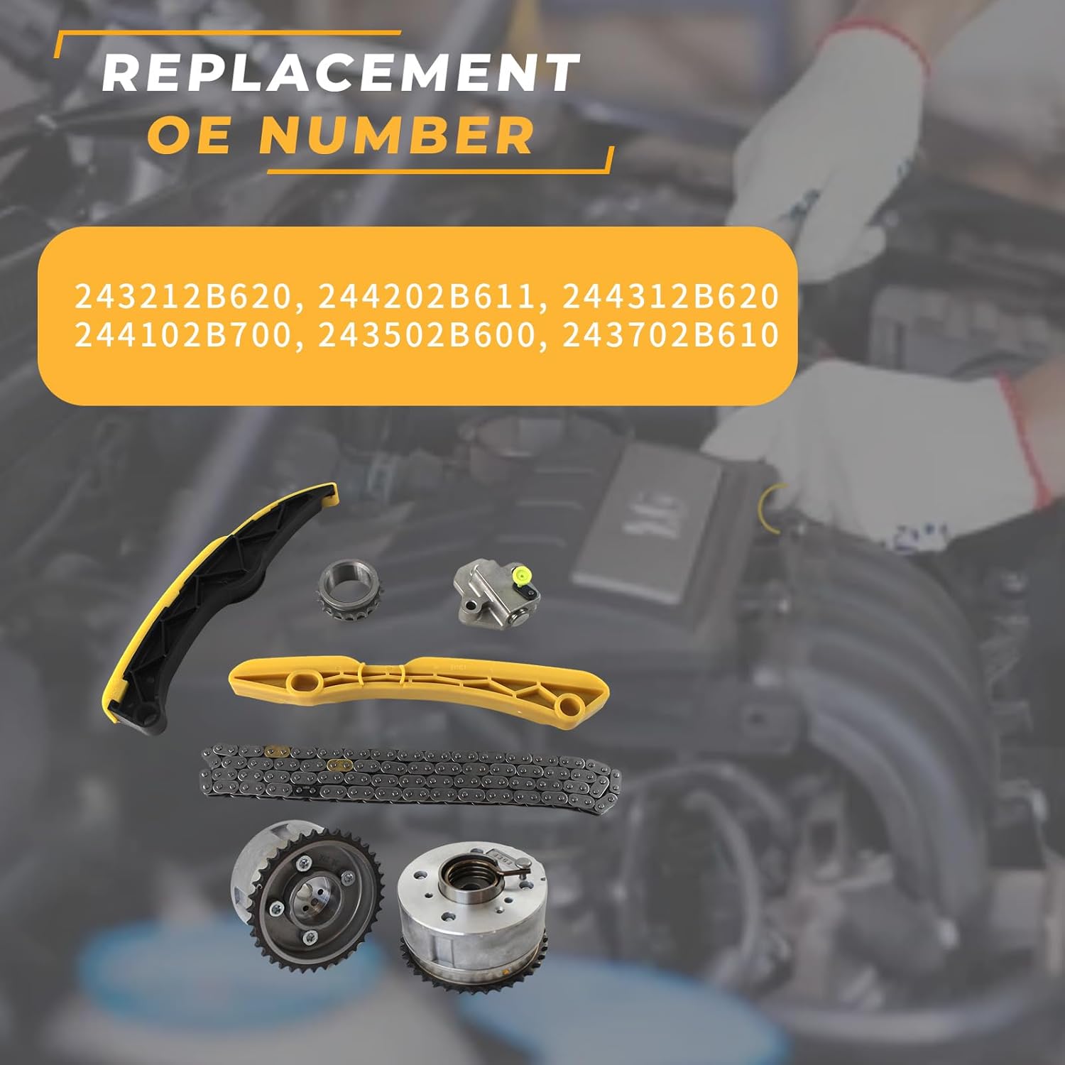 Engine Timing Chain Kit, Suitable for Hyundai Accent Kia Rio Forte5 Optima1.6L 2012-2019, Automotive Replacement with Intake Exhaust Camshaft VVT Gears 243502B600 243702B610