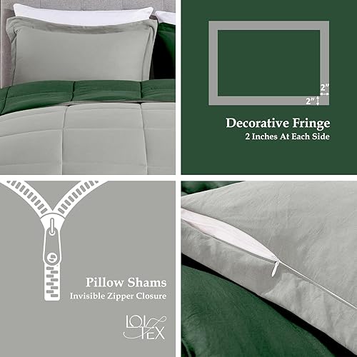 Miniatura 4 de LOVTEX Juego de edredón de 3 piezas, color verde esmeralda, tamaño Queen, microfibra lavada ultrasuave, edredón reversible de plumón alternativo con