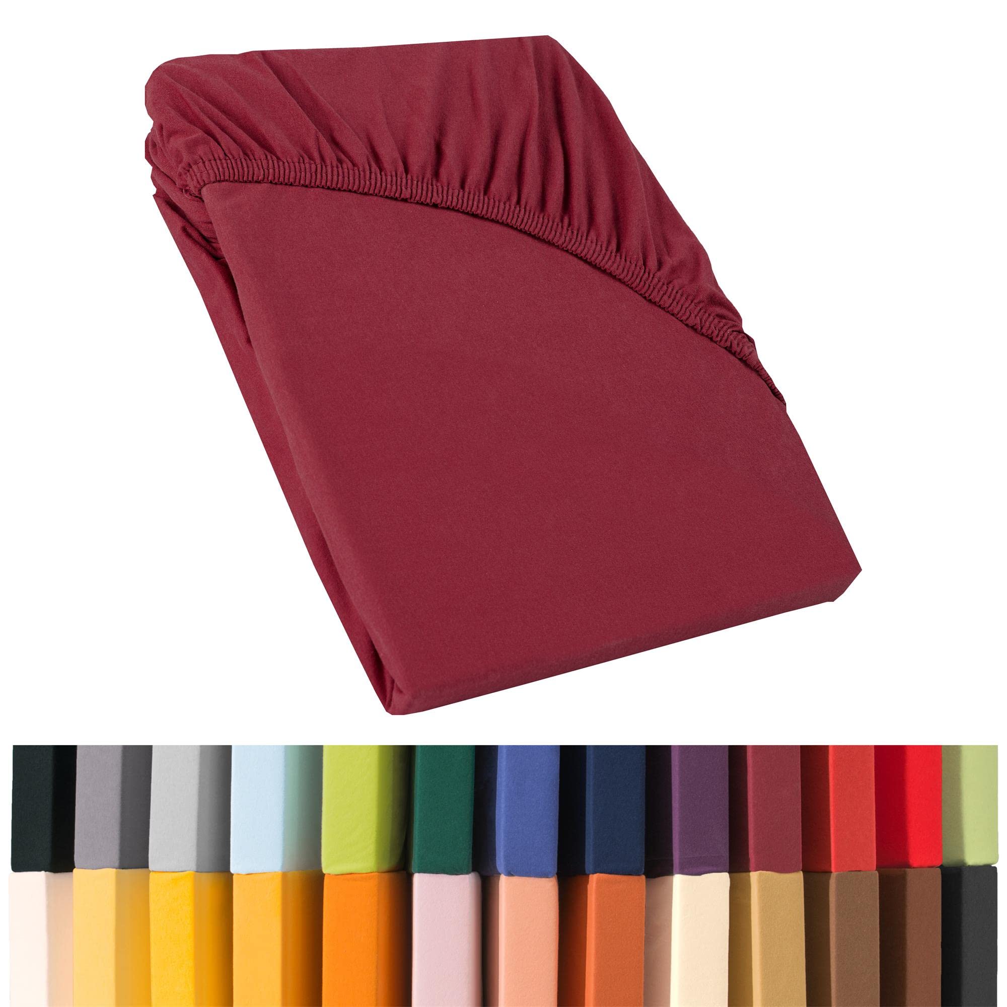 CelinaTex 0001903 Jersey Fitted Sheet, 140 x 200-160 x 220 cm for Box Spring Beds, Waterbeds and Standard Mattresses, Fitted Sheet, 100% Maco-Cotton Quality, Relax series, Bordeaux Red