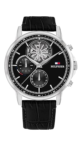 Tommy Hilfiger Mens Dress Watch - Multifunction Leather Wristwatch - Water Resistant up to 5 ATM/50 Meters - Premium Fashion Timepiece for All Occasions - 44mm