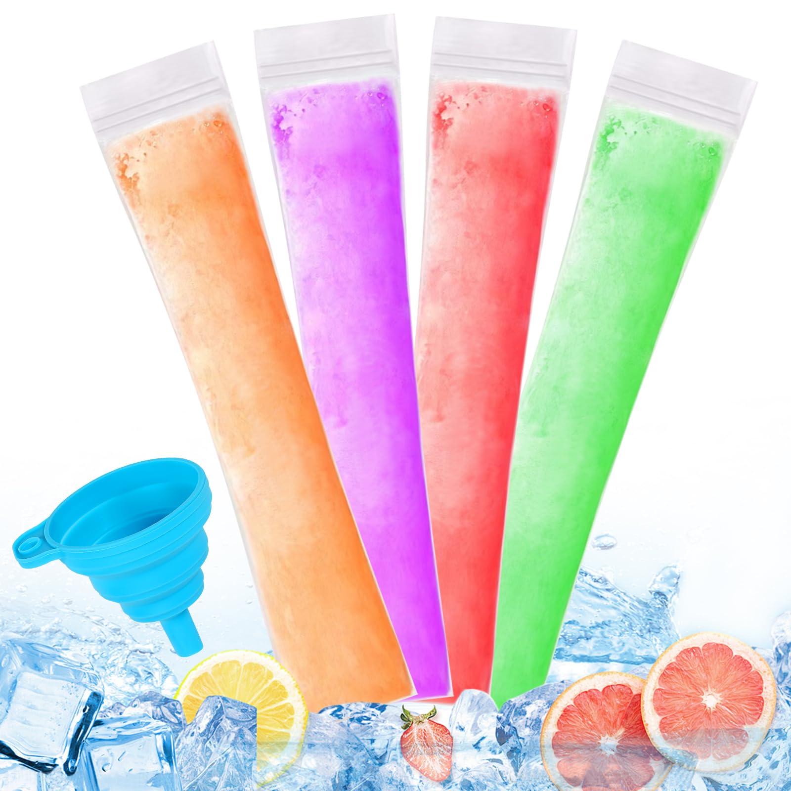 150 Einweg-Eisbeutel mit einem Trichter, BPA-freie Gefrierröhren, gesunde Snacks, Joghurt-Sticks, Saft, Obst, Smoothies, Eiseinfrieren