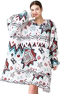 THREE POODLE Wearable Blanket Hoodie for Women, Oversized Sherpa Sweatshirt Blanket for Adults Men, Cozy Bohemia Hooded Blankets, Gifts for Teen Girls Women Mom Sister