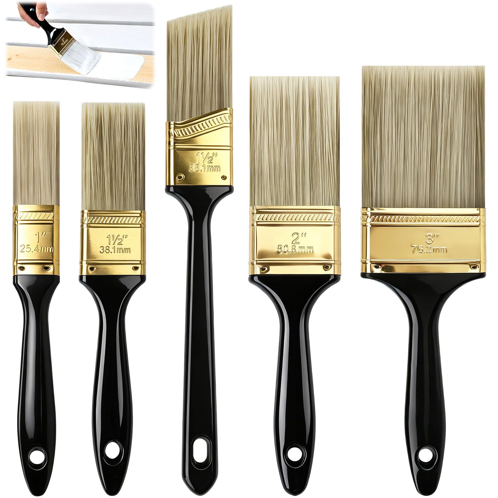 qjuwhua 36 Pcs Decorating Paint Brushes Set Black Plastic DIY Paint Brush Gloss Emulsion Brush (3" 2" 1.5 Angled" 1.5" 1") for Indoor and Outdoor Home Furniture Fences and Wall Decorations