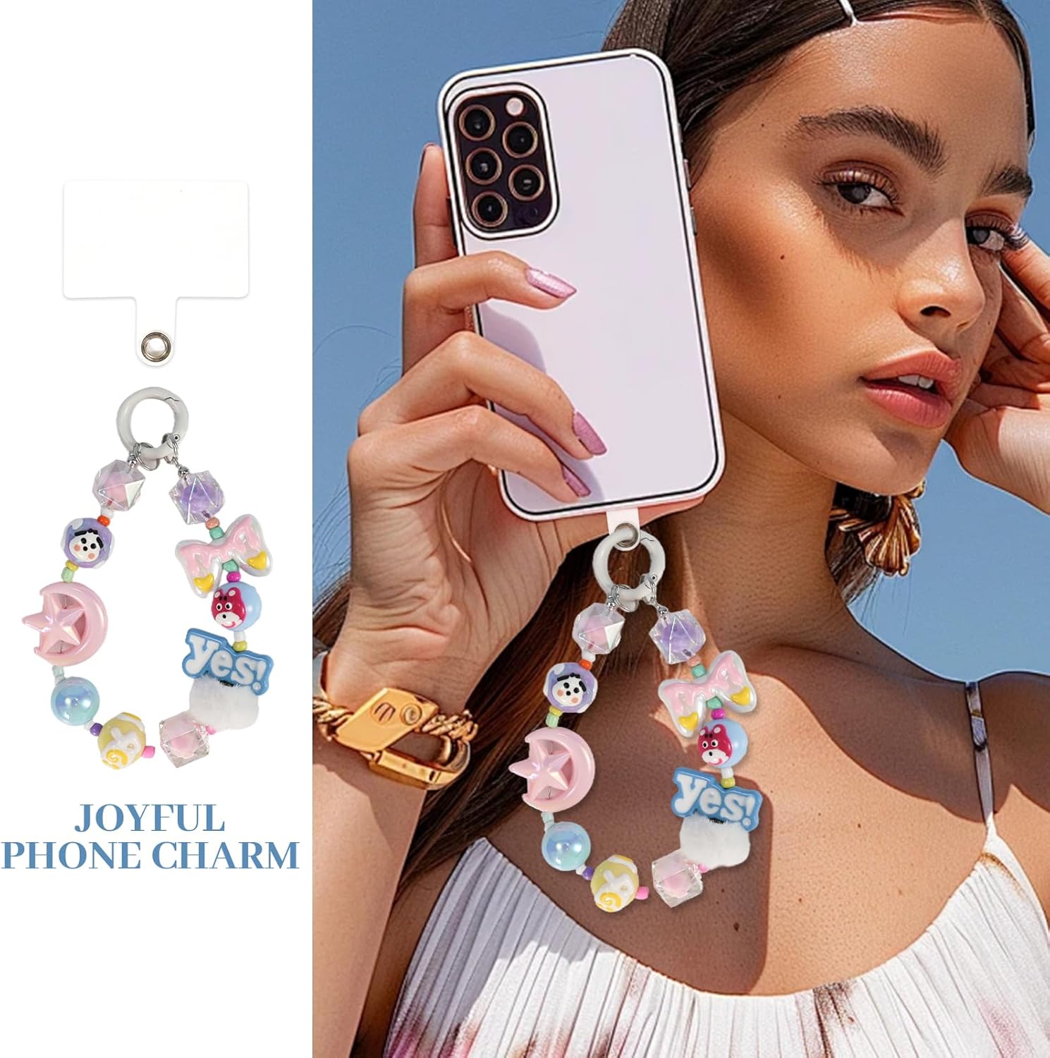 Cute Handpainted Phone Charms Colorful Beaded Phone Charm Strap Hands-free Cellphone Wrist Strap for Women Girl