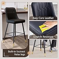 Vista 4 de Juego de 4 Taburetes de Bar, Taburetes de Bar de Altura de Mostrador con Respaldo, Taburetes de Cocina Modernos de Cuero Sintético, Taburete de Bar