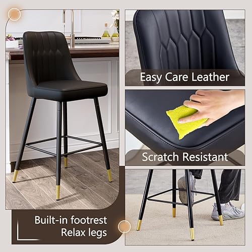 Miniatura 4 de Juego de 4 Taburetes de Bar, Taburetes de Bar de Altura de Mostrador con Respaldo, Taburetes de Cocina Modernos de Cuero Sintético, Taburete de Bar