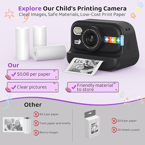 Miniatura 7 de Cámara de impresión instantánea para niños, regalos de cumpleaños para niñas y niños de 3 a 12 años, cámara de video 1080P para niños, ideas de