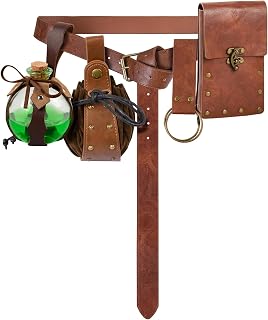 Renaissance Belt Steampunk Waist Pack Ren Fair Belt Pouch Potion Bottles Accessorie Leaf Skirt For Hikin(Brown)