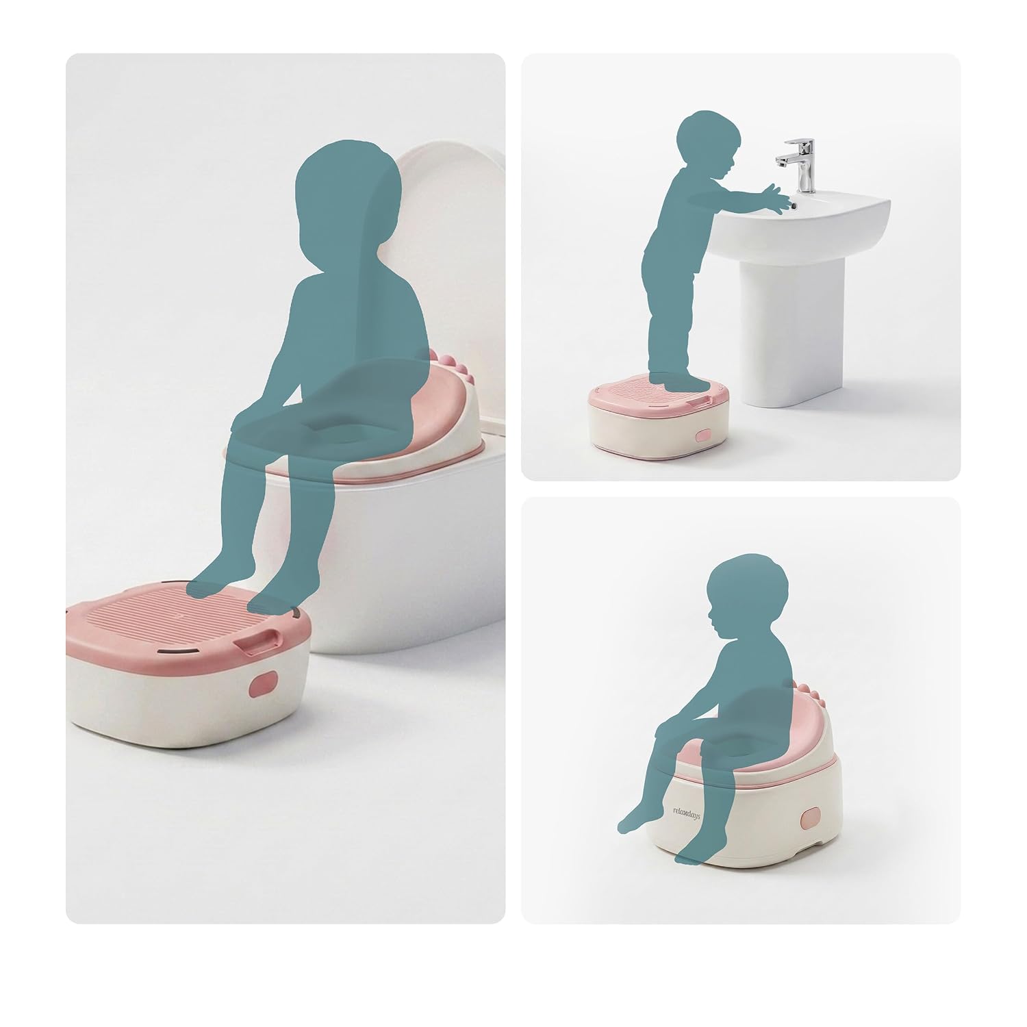 Relaxdays Potty 4-in-1, Dino, Children's Toilet Lid, HBT: 30 x 36.5 x 33.5 cm, Toilet Trainer, Attachment & Stool, Travel, Pink
