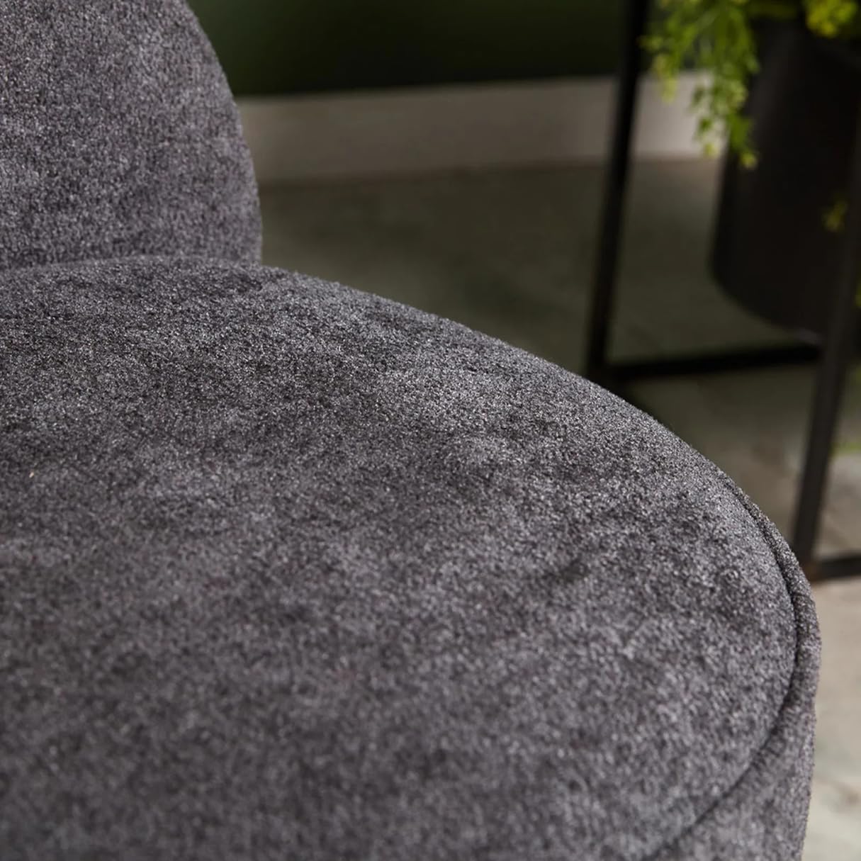 Curved Back Modern Pouf Chair, Decorative Living Room/Bedroom Pouf, Gray Upholstered Wooden Leg Chair, 19.29W x 25.98H inches