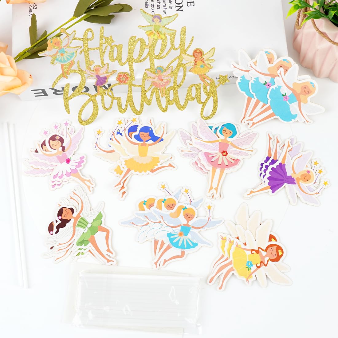 Produktbild von Feen Geburtstag 24 Stück Feen Torten Deko Set - Elfen Cupcake Topper Für Kindergeburtstag, Märchen Party & Nachmittagstee Glitzer Muffindekoration