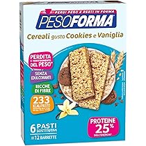 Pesoforma Barrette Cereali Croccanti gusto Cookies e Vaniglia, Pasti sostitutivi dimagranti, Ricco in proteine, 12 x 31 g