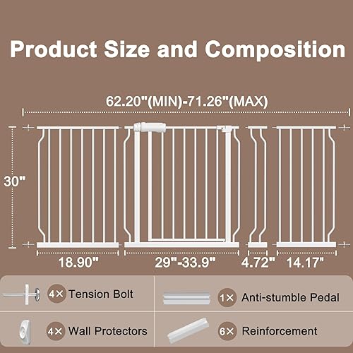Miniatura 46 de WAOWAO Puerta de seguridad para bebés 52.76-62.2" extra ancha con montaje a presión, con apertura de vaivén, cierre automático, de metal negro