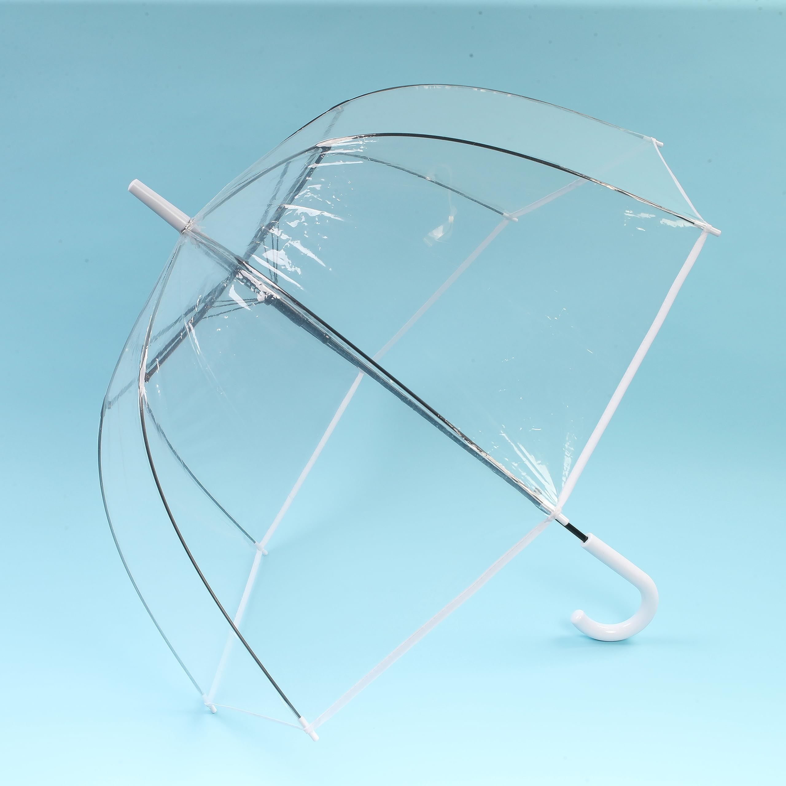 ThreeH Clear Bubble Regenschirm Gebogener Griff Stabile transparente Kunststoffkuppel 8 Rippen Auto Open Stick Regenschirm