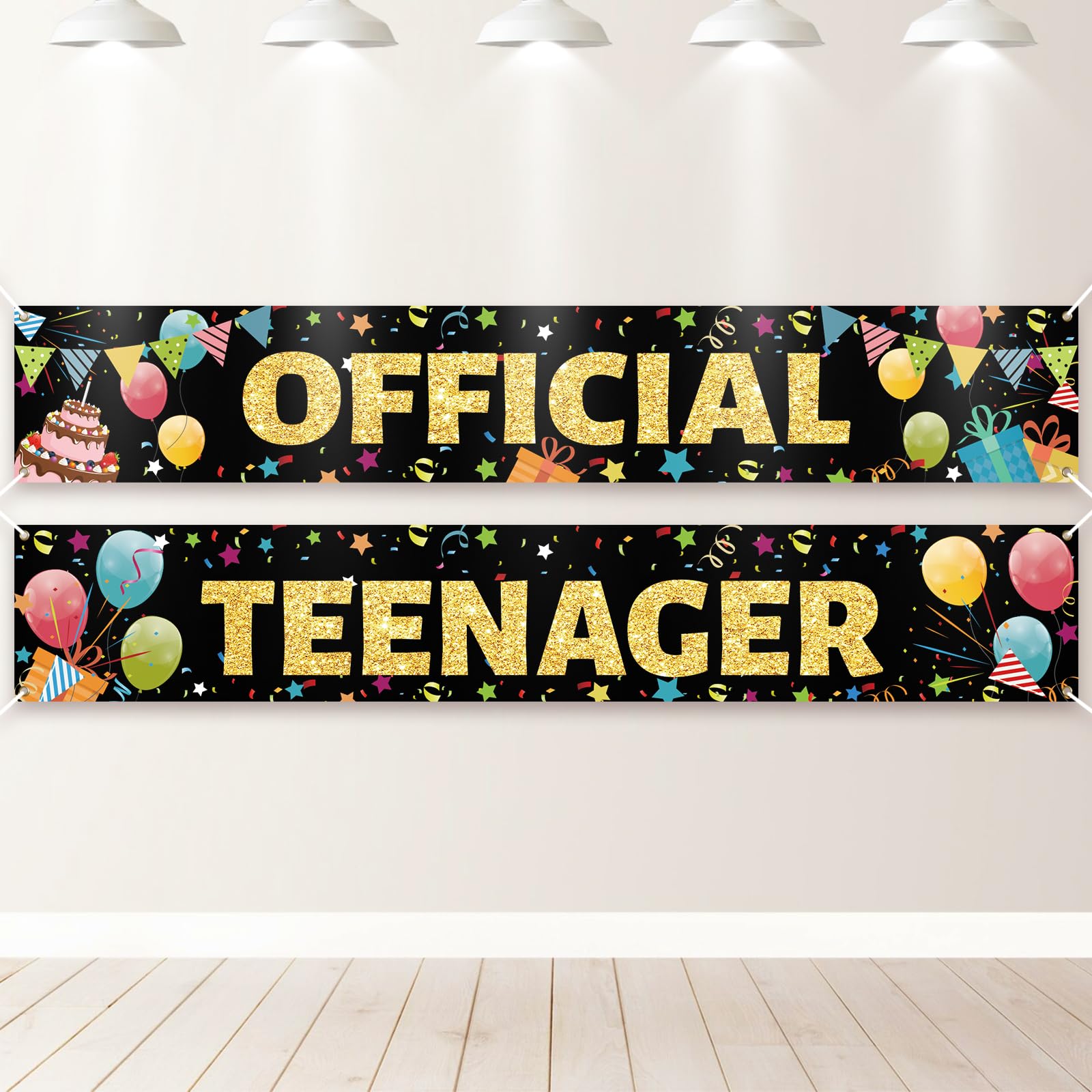 PartyYaa Offiziell Teenager Banner, Official Teenager Deko für 13. Geburtstag Dekoration, 13 Geburtstag Banner Partyzubehör für Jungen Mädchen(Schwarz Gold)