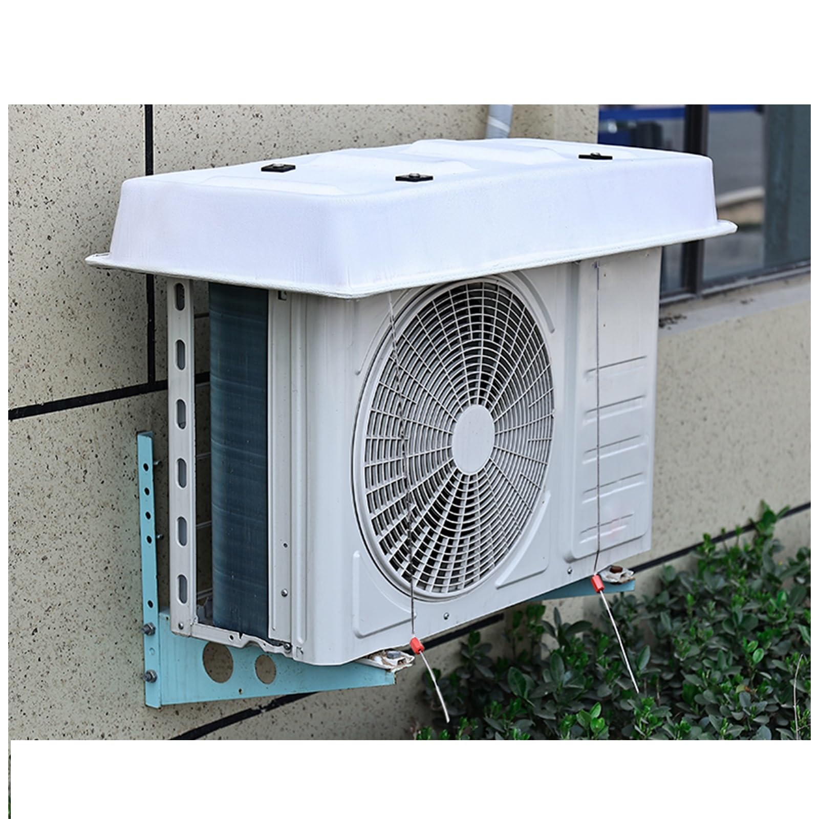Cubre Funda Aire Acondicionado Exterior, con Alambre de Acero Anticaídas, para Aires Acondicionados de Condensación Tipo Split(White,98x50cm/38x20in)