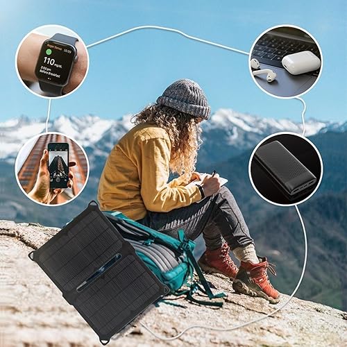 Miniatura 7 de Cargador de panel solar portátil de 14 W, cargador de teléfono solar ETFE con 2 puertos USB, carga rápida impermeable IP67 compatible con teléfonos