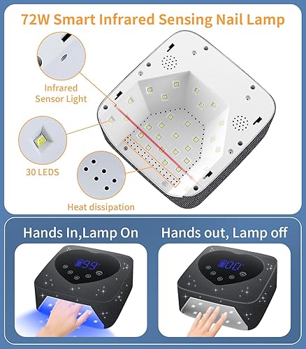 Miniatura 8 de Luz UV para uñas, lámpara UV inalámbrica para uñas de gel de 72 W, secadora de uñas LED de diamante recargable con 5 ajustes de temporizador,