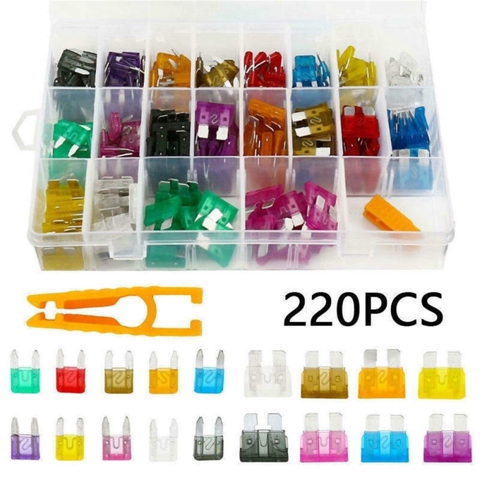 Kit de fusibles for coche y camión, 220 Uds., APM ATM, Mini AMP, surtido de fusibles de cuchilla estándar, juego de cuchillas, Mini película de seguro de coche Cableado de protección