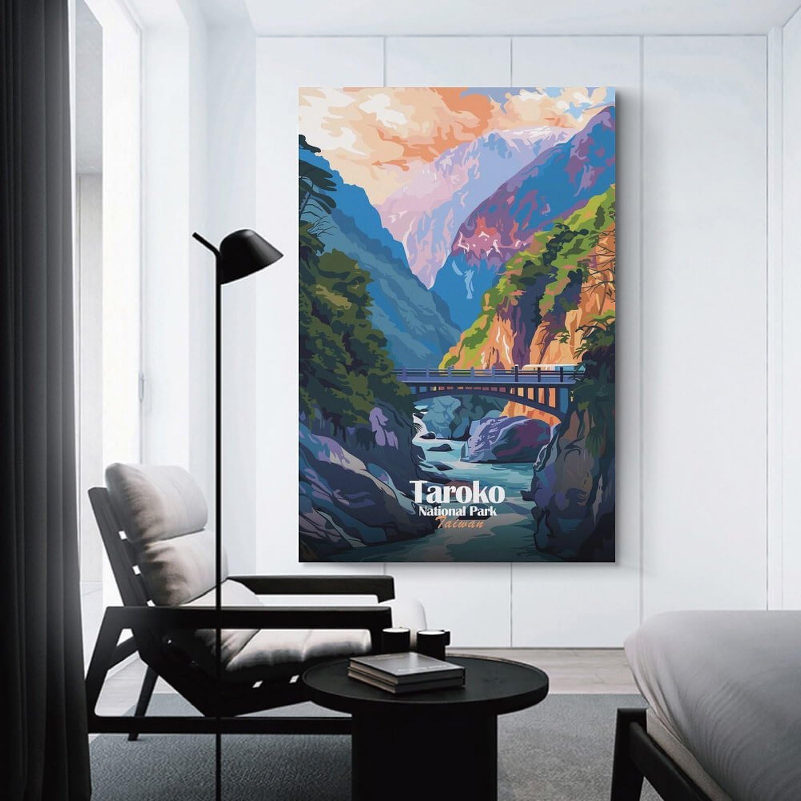 Junmoney Taroko National Park, Taiwan Illustration Wall Picture Print 24x36inch(60x90cm), for Corridors, Hallways Or Apartment Entries, Decorative Canvas Styling for Entry Areas