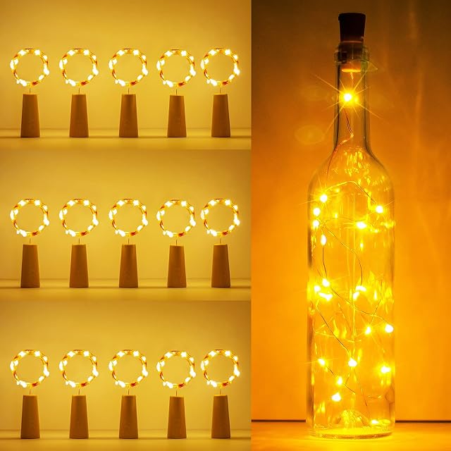 Bottle Lights, 16 Pack 2M 20 LEDs Battery Operated Wine Lights with Cork LED String Lights for DIY Bedrooms Parties Weddings Indoor Christmas Outdoor Decoration
