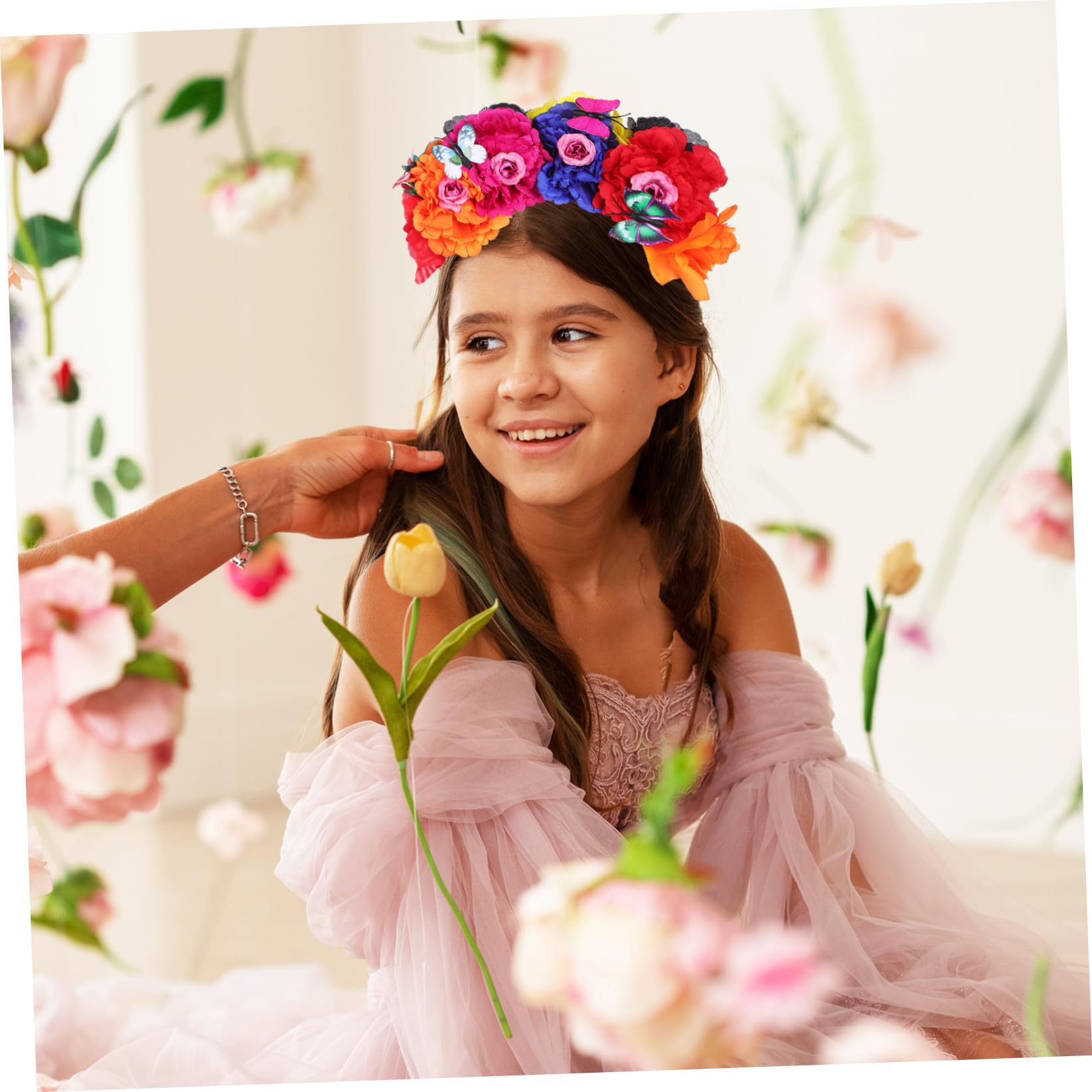 IMIKEYA Cerchietto floreale da donna fiori artificiali resistenti decorazione capelli rosso viola arancione blu copricapo per feste e festival accessori capelli fiori