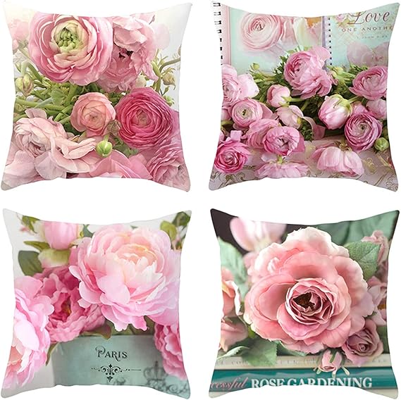 Cushion Covers 35cm x 35cm Set of 4 Pink Roses Cushion Cover Decorative