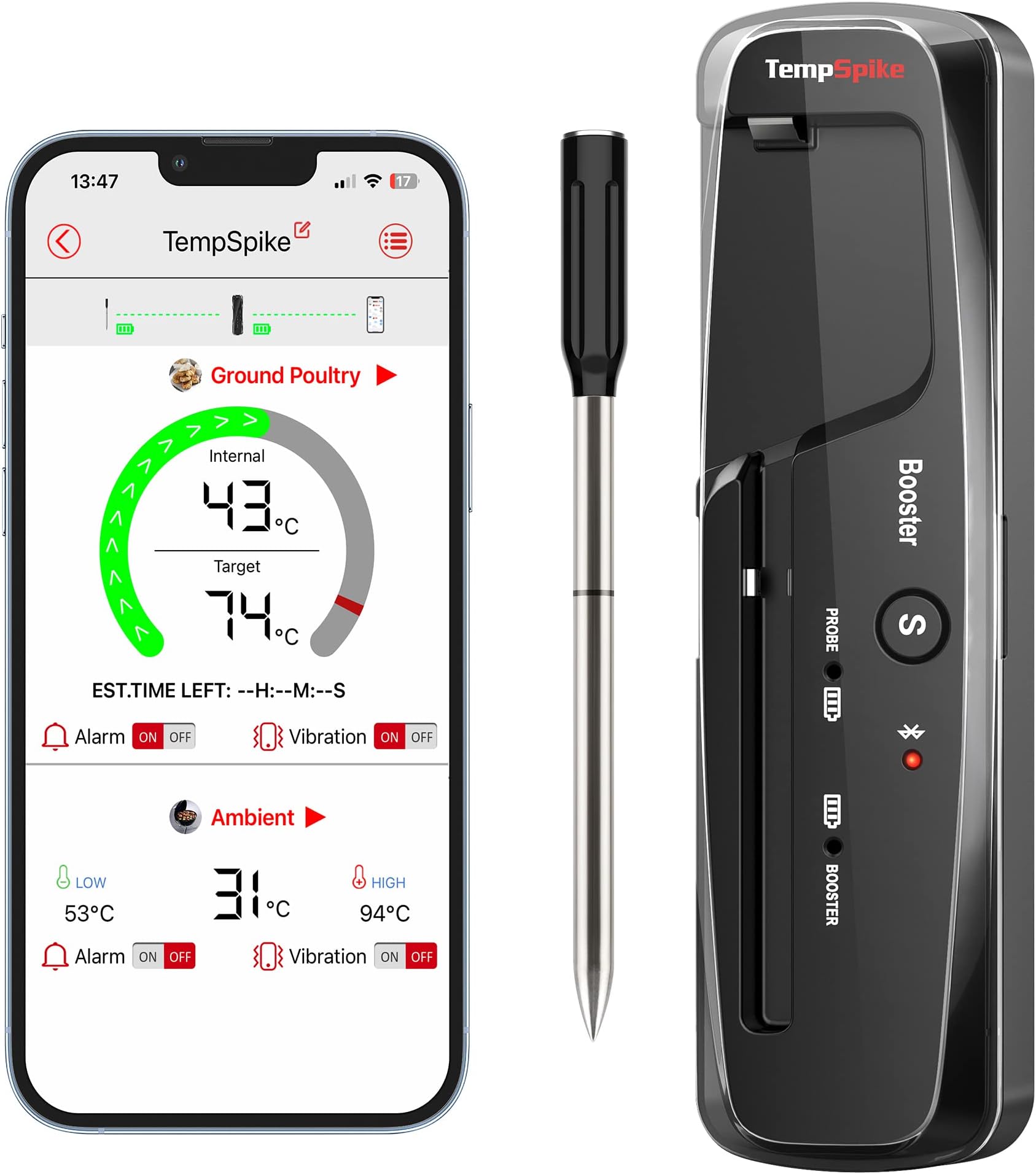 TempPro 150M Wireless Meat Thermometer Grilling，Bluetooth Meat Thermometer with Temperature Alarm，Digital Cooking Thermometer Oven，Grill，Kitchen，BBQ，Smoker & Air Fryers，Black，150M Range