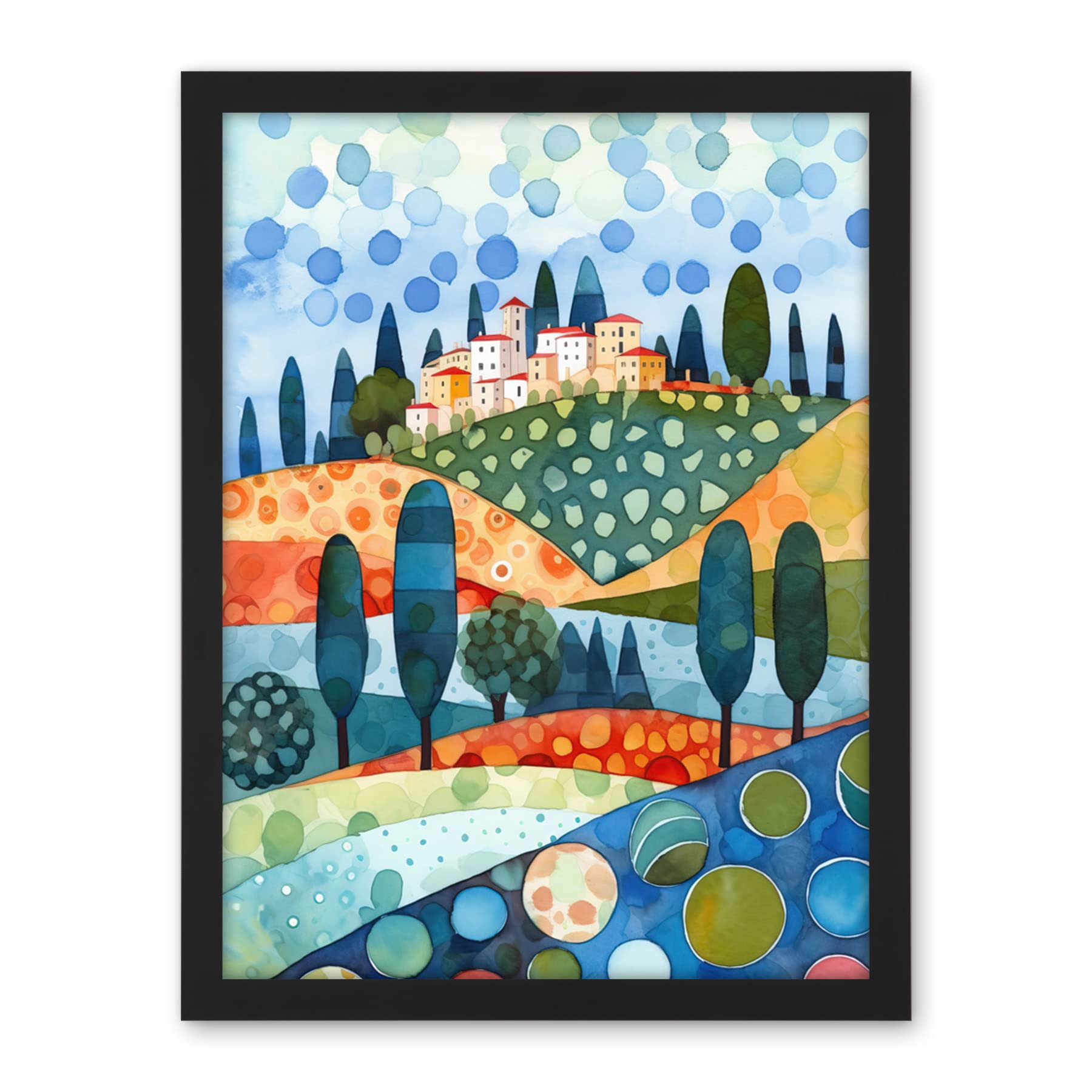 Artery8 Italian Abstract Landscape Folk Art Artwork Framed Wall Art Print 18X24 Inch