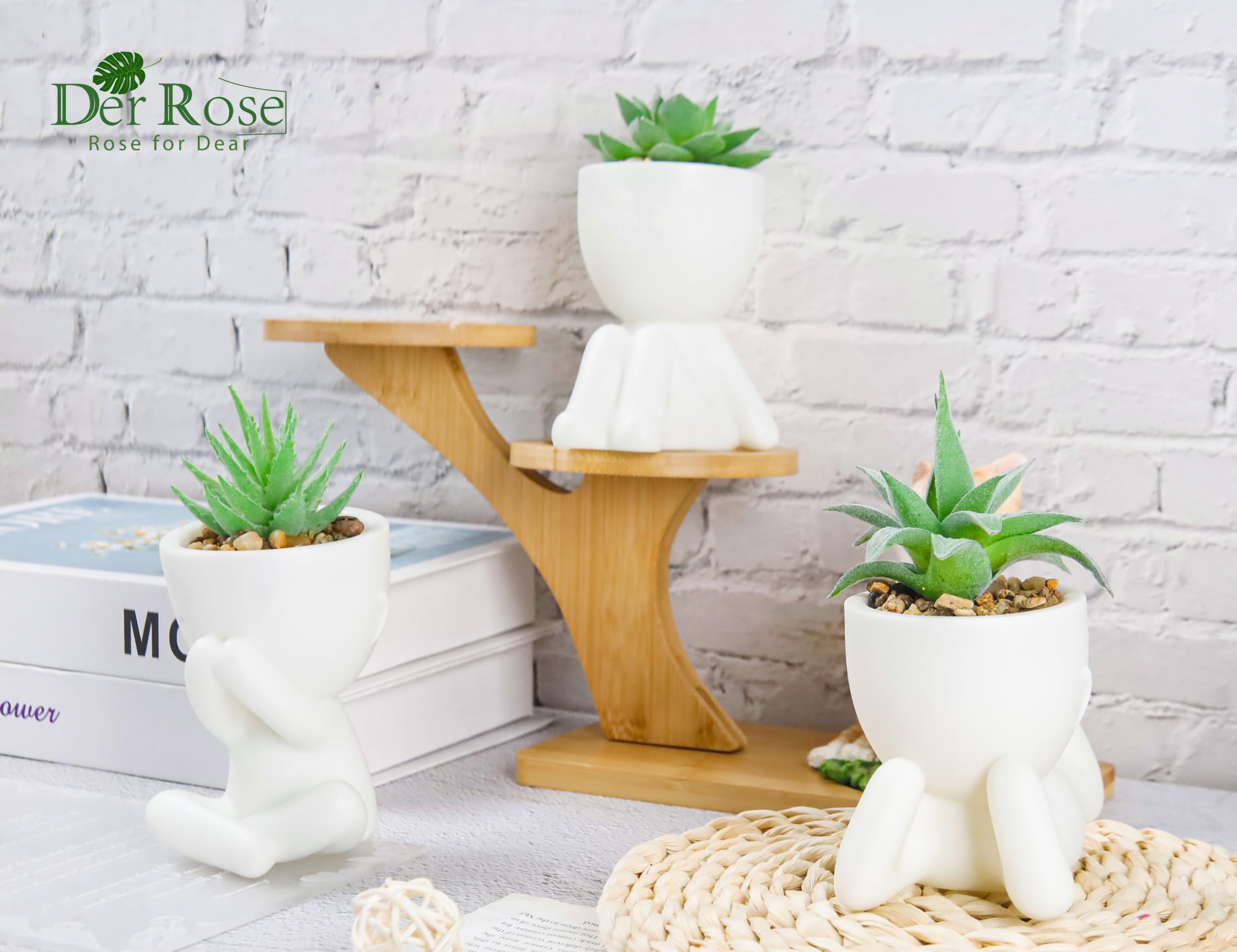 Der Rose 3 Pack Fake Plants Artificial Succulents Plants for Room Bathroom Home Office Desk Accessories Decor for Women