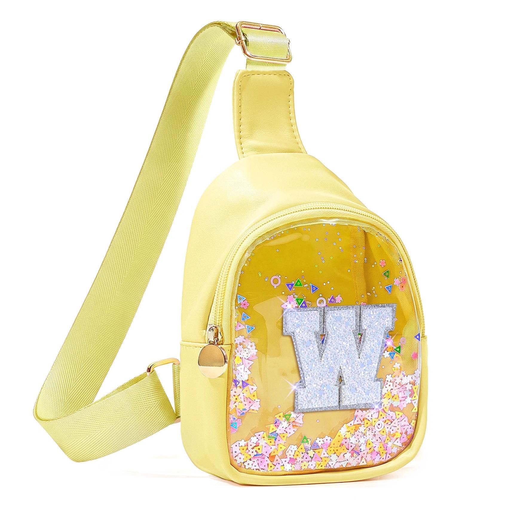 COSHAYSOO Personalized Christmas Birthday Gifts Burr Basket Stuffers for Girls Yellow Purse Sling Bag Crossbody Girl Cute Funny Cool Mini Travel Fashion Accessories Monogrammed Initial Letter W
