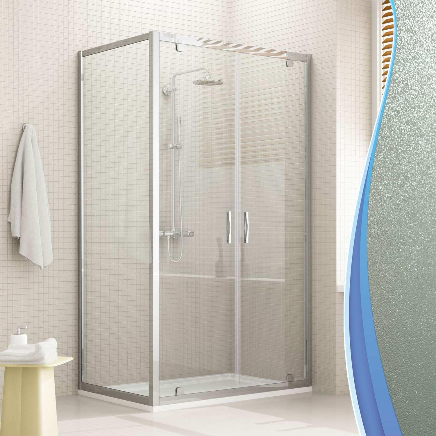 Box Doccia Angolare 80x80 cm 2 Ante Battenti in Cristallo Opaco 6mm H198 Aalborg Duo