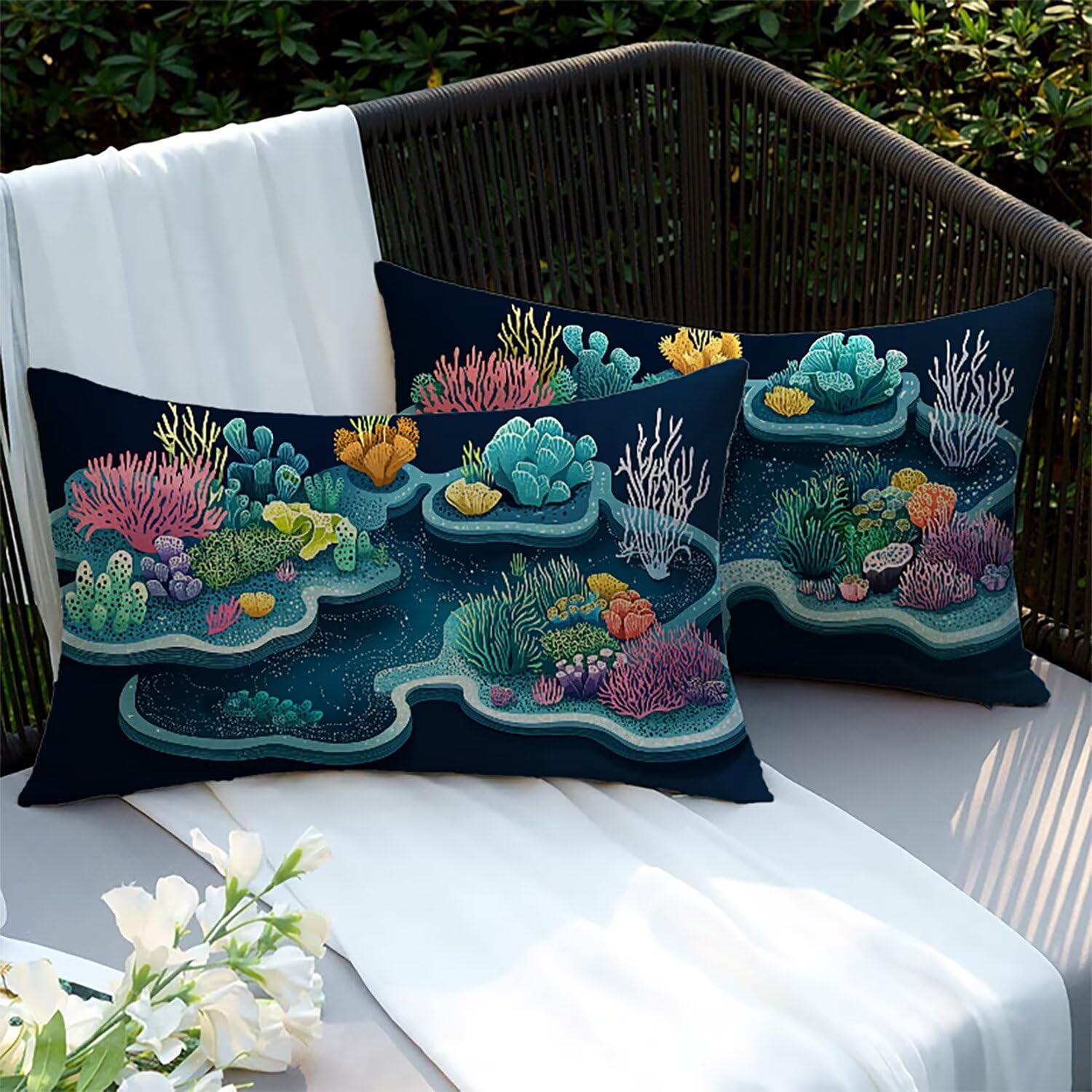 Housses de coussin extérieur imperméables corail pour sublimer votre salon de jardin 70x40