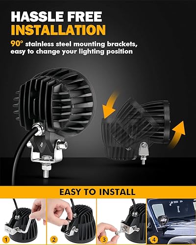 Miniatura 8 de Auxbeam Kit combinado de luces redondas de 4 pulgadas para todo terreno con cubiertas negras, 110 W, 11000 lúmenes, diseño ámbar DRL, luz antiniebla