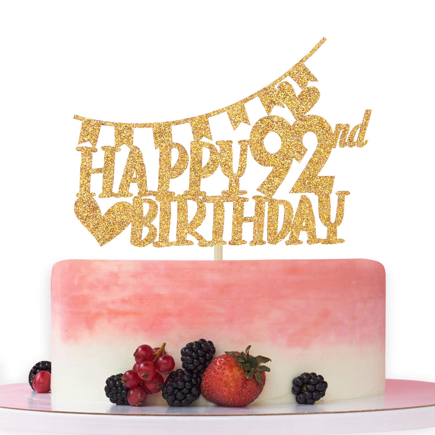 92 & Fabulous Cake Topper - Gold Glitter 92nd Birthday Decorations With Cheers To 92 Years