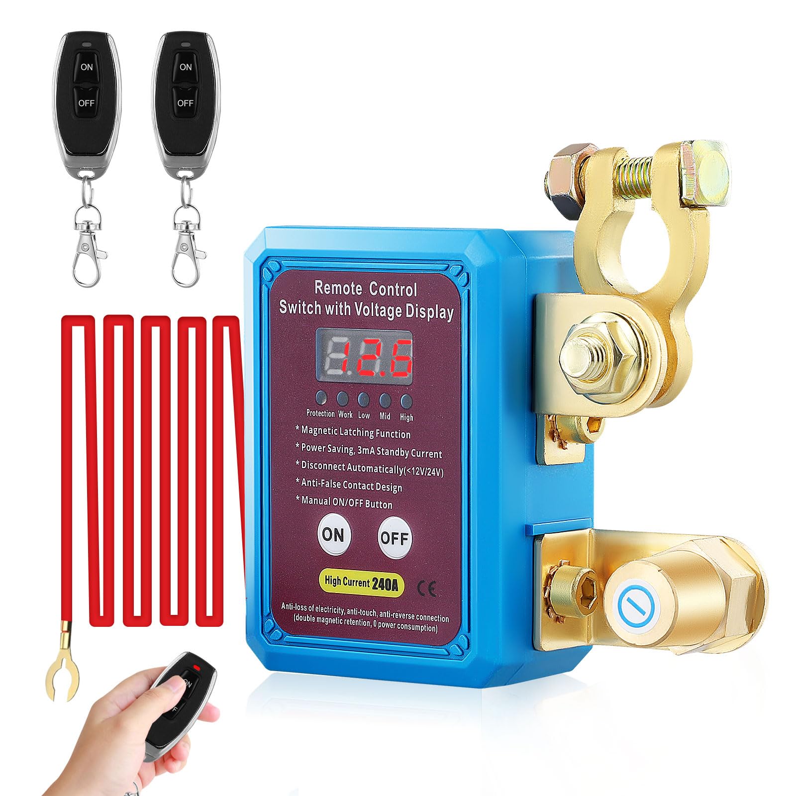 Coupe-batterie à Télécommande 12V 240A - Avec Voltmètre LED, Protection Contre Les Décharges - Pour Voiture, Camping-car, VTT