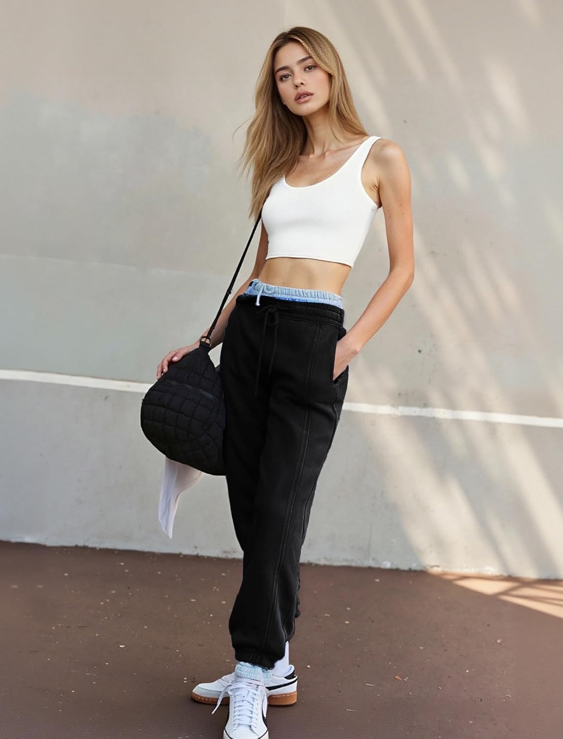 Women Acid Wash Baggy Wide Leg Sweatpants Vintage Loose Elastic High Waisted Waist Pants Joggers Casual Streetwear - Image 5