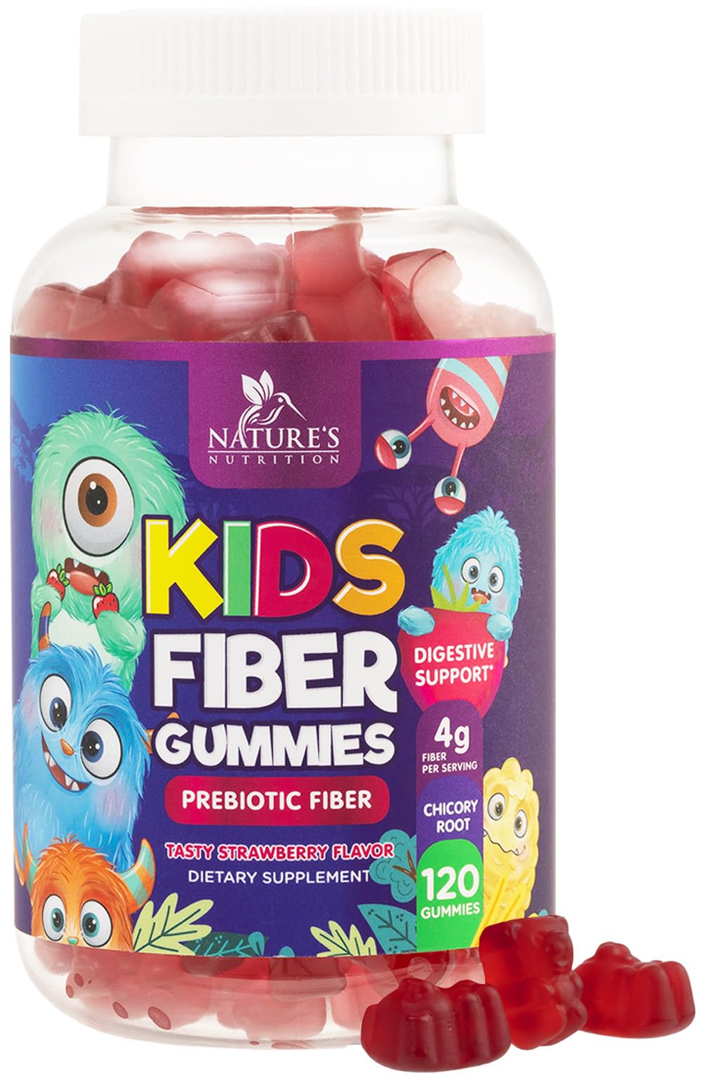 Fiber Gummies for Kids 4g - Safe Daily Fiber Gummy Supplement for Kids - Soluble Inulin Prebiotic Gummy for Digestive Health Support - Nature's Plant-Based Regularity & Digestion Support - 120 Gummies