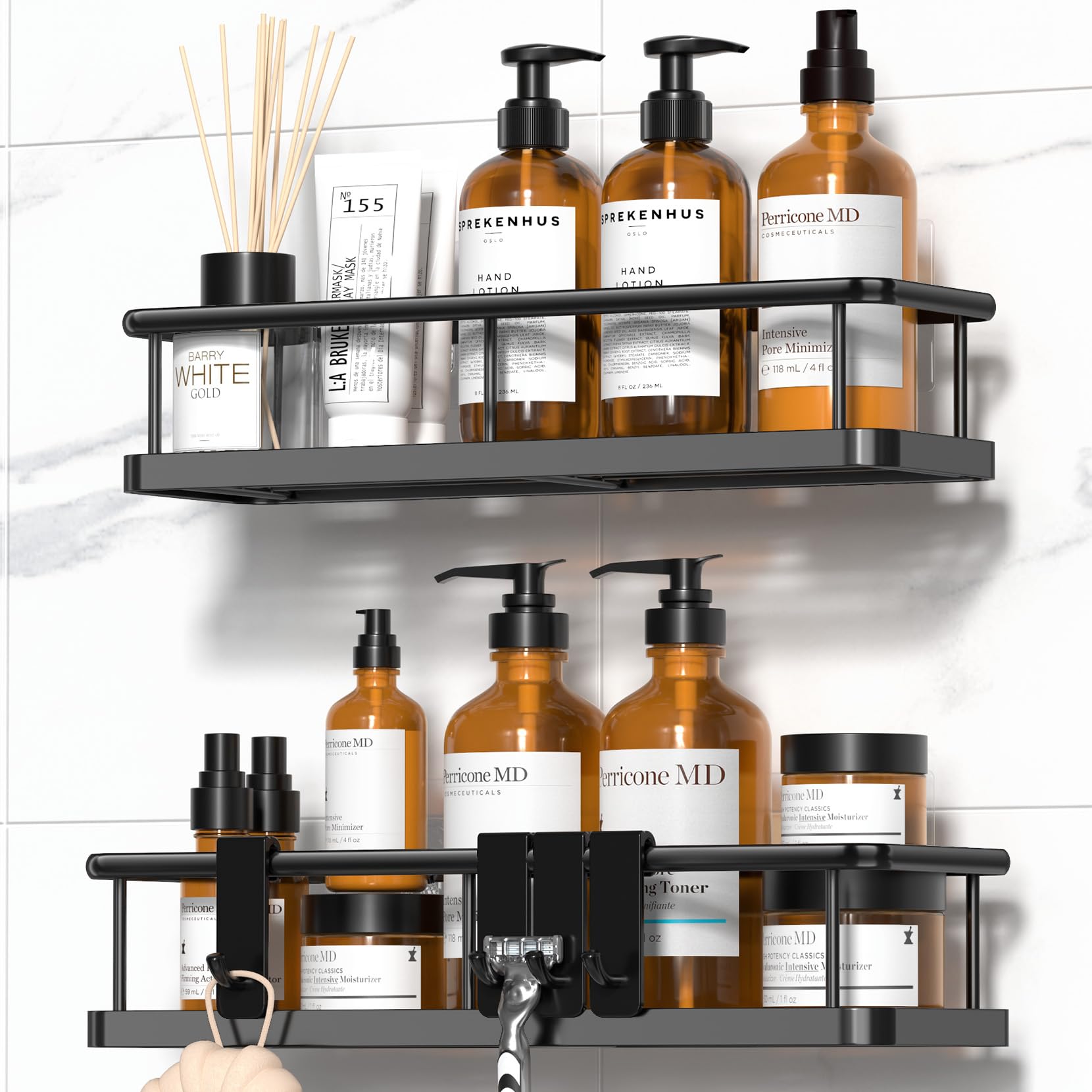 Porta Sapone Per Doccia Diwoker Mensola Doccia Senza Foratura, 2 Pezzi Mensole Doccia, Organizer Bagno, Porta Shampoo Bagno Accessori (Nero, 2 Rectangles Portasapone Doccia