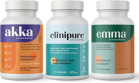 Emma Gut Health & Elimipure Gut Cleanse & Akka Liver Cleanse 3-in-1 Detox Bundle for Digestive Balance, Regularity & Metabolism Support | Supports Waste Elimination & Microbiome Health