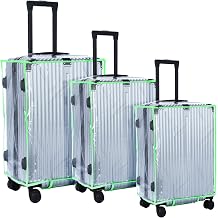 Sadnyy 3 Pieces Clear Luggage Cover PVC Suitcase Luggage Protector for 20" 24" 28" Luggage Waterproof CoverFluorescent Green Border,Regular Style